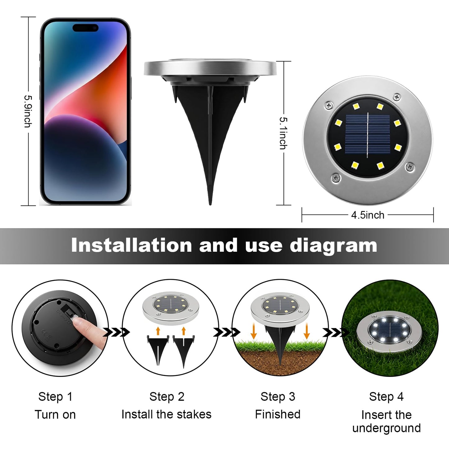 OULONGER 4.6inch Solar Lights Outdoor Waterproof,12Pack Solar Lights for Outside,Solar Garden Lights Landscape Lighting for Patio Pathway Lawn Yard