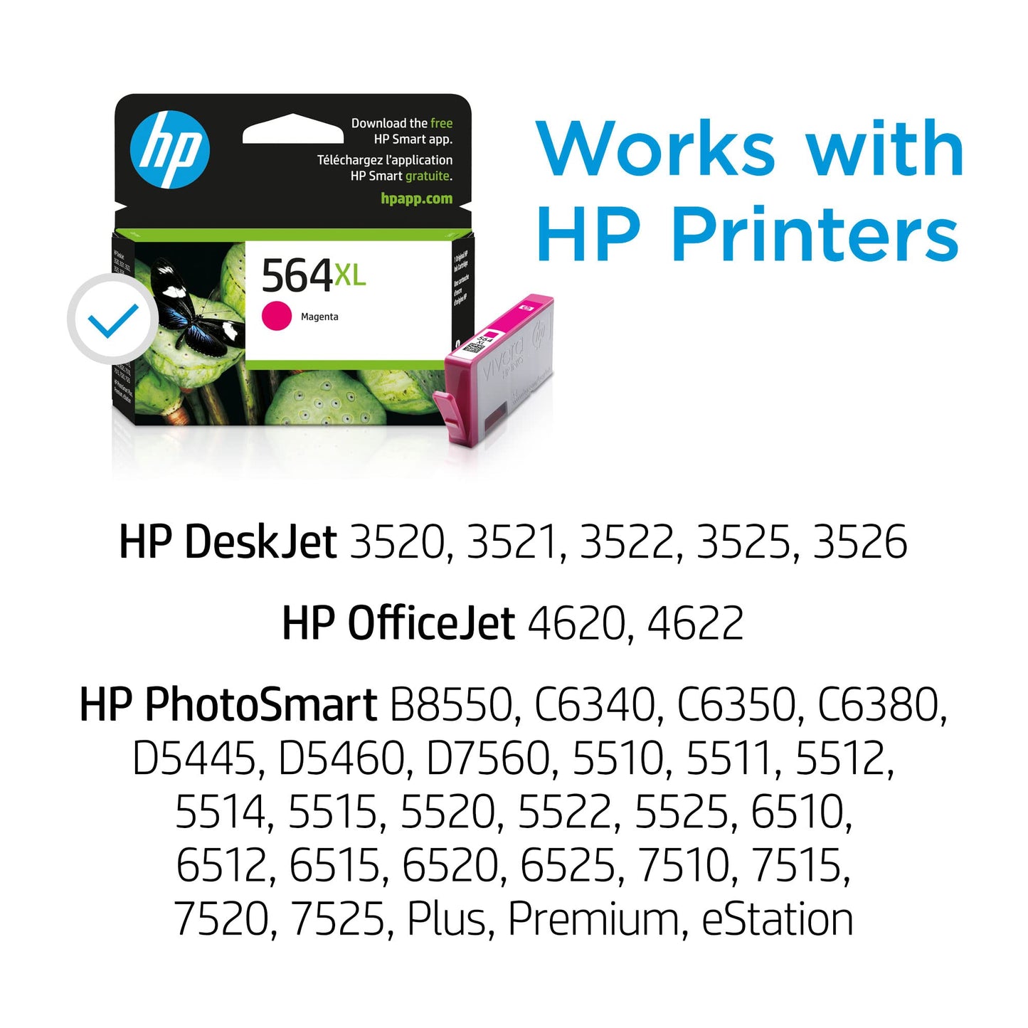 HP Original 564XL Magenta High-Yield Ink | Works with DeskJet 3500; OfficeJet 4620; PhotoSmart B8550, C6300, D5400, D7560, 5510, 5520, 6510, 6520
