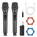 Wireless Microphone,Professional Dual Handheld Cordless Dynamic Mic System with Rechargeable Receiver,Plug & Play,Compatible with karaoke machines and