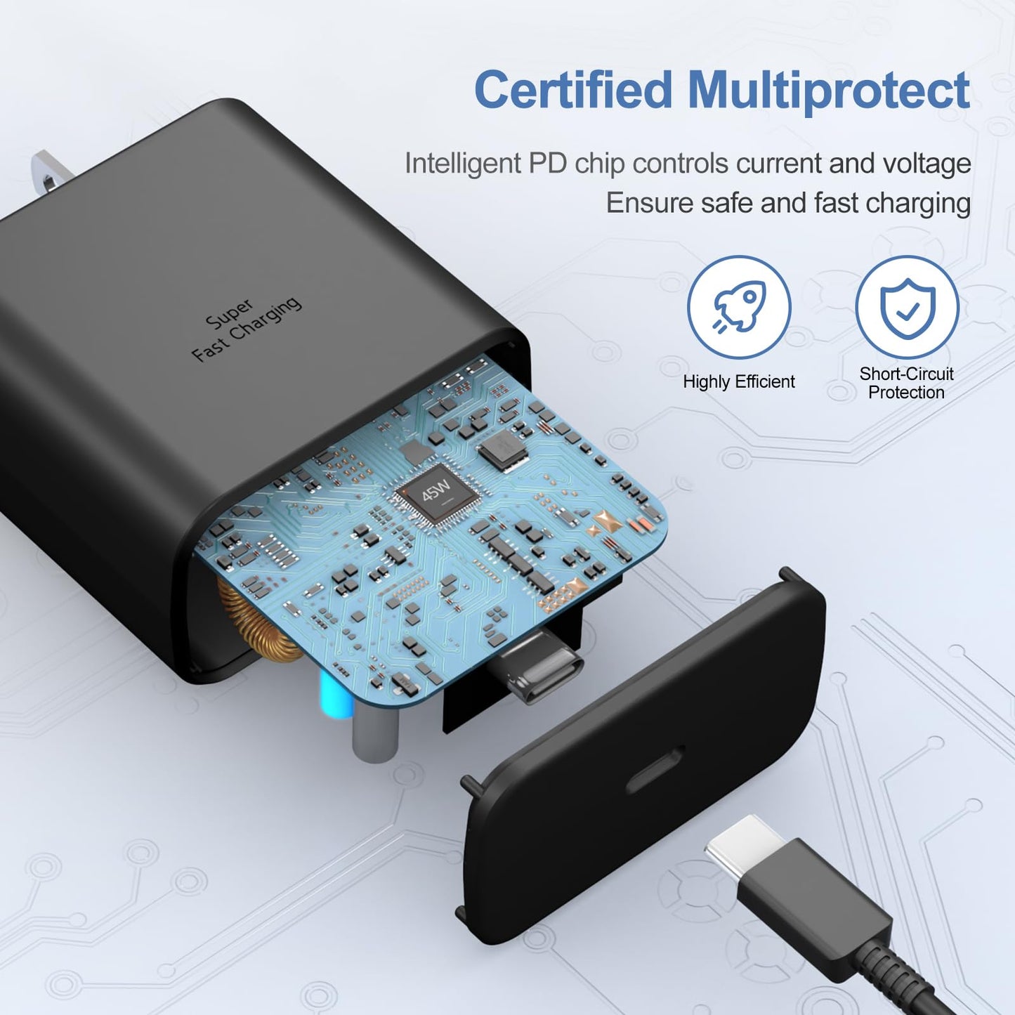 45W Type C Charger Fast Charging Replacement for Samsung Fast Charger USB C Compatible with Samsung Galaxy S26/S26 Ultra/S26+/S25 Ultra/S25/S24