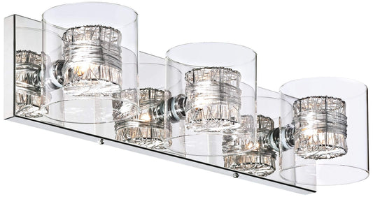 Possini Euro Design Wrapped Wire Modern Wall Light Polished Chrome Silver Metal Hardwired 22" Wide 3-Light Fixture Clear Glass Cylinder Shade