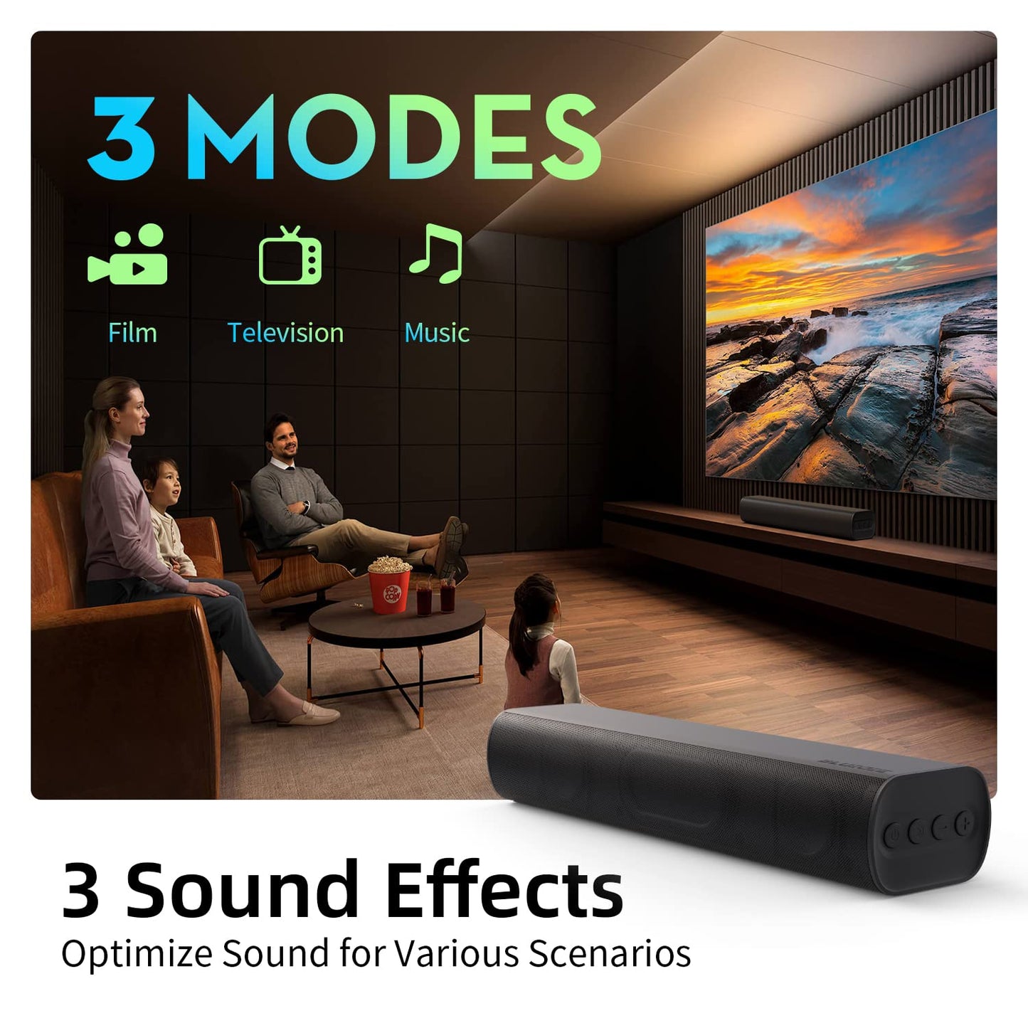 Sound Bars for TV 16-inch, Cinematic TV Sound Bar with Impactful Bass, Bluetooth Soundbar for TV with Remote Control, Wall Mountable TV Speakers Sound