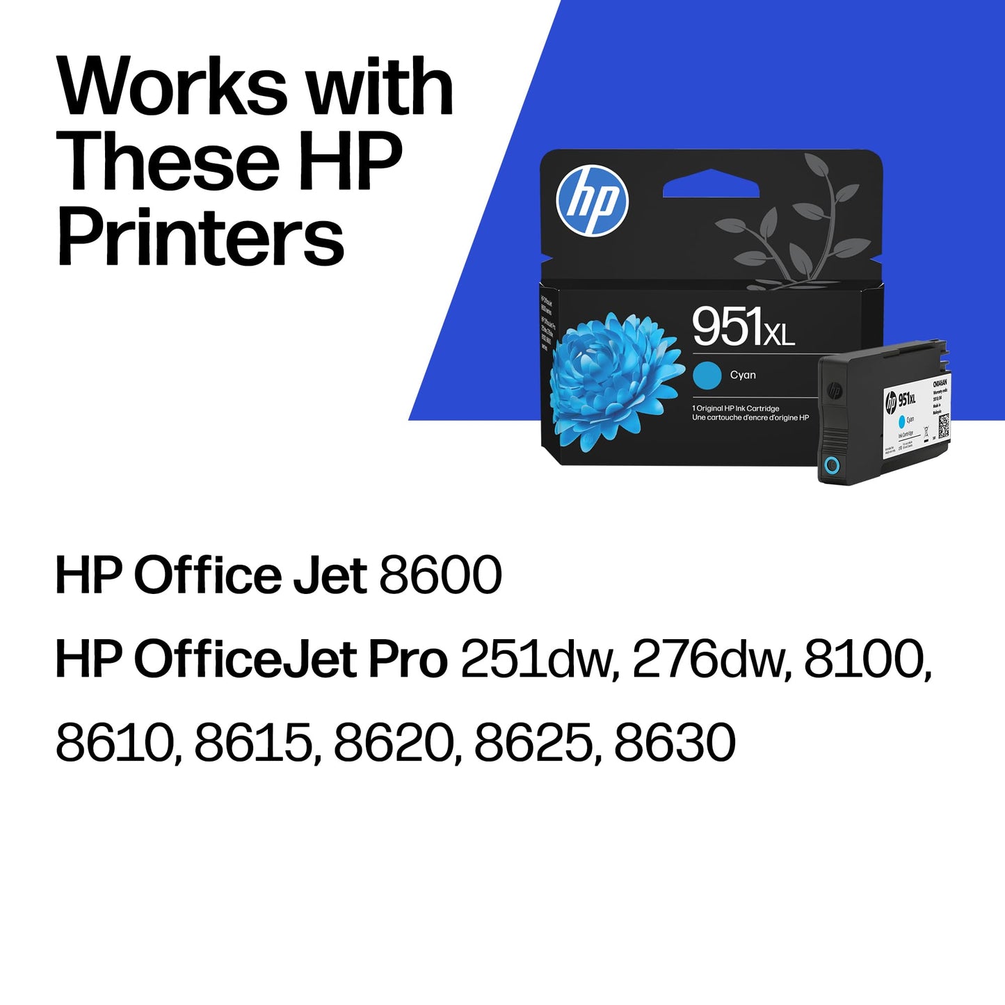 HP 951XL Cyan High-Yield Ink Cartridge | Works with OfficeJet 8600, Pro 251dw, 276dw, 8100, 8610, 8620, 8630 | Eligible for Instant Ink | CN046AN