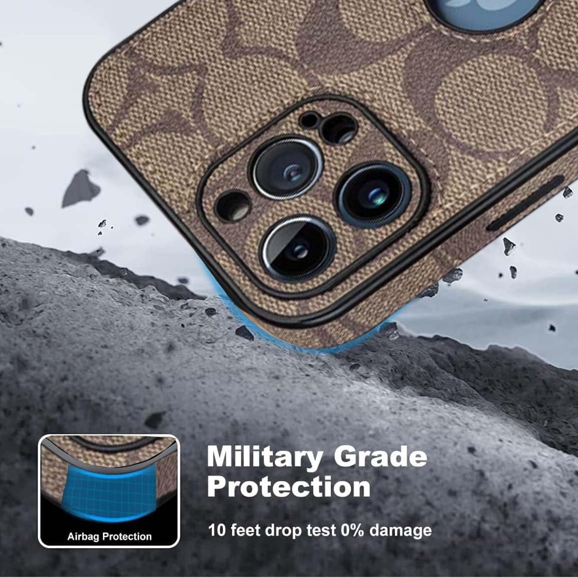 Semaudh for iPhone 16 Pro Max Case with Camera Lens Protector, Logo View, Luxury Designer Classical Leather Full Protection Shockproof Anti-Scratch