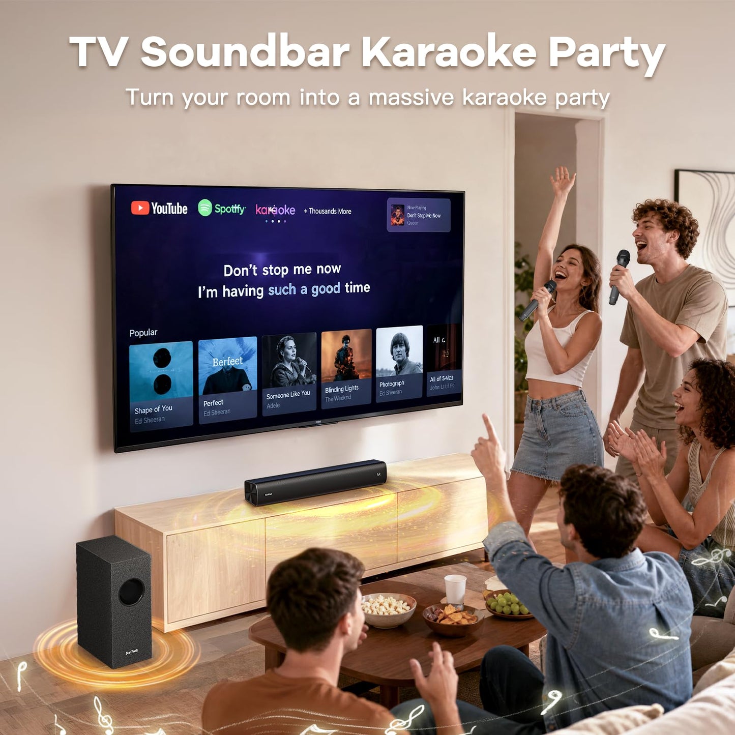 Sound Bar for Smart TV, Karaoke Sound Bar with Wireless Microphones, 2.1CH Soundbar with Subwoofer, BT 5.3 Surround Sound System for TV, Home Theater