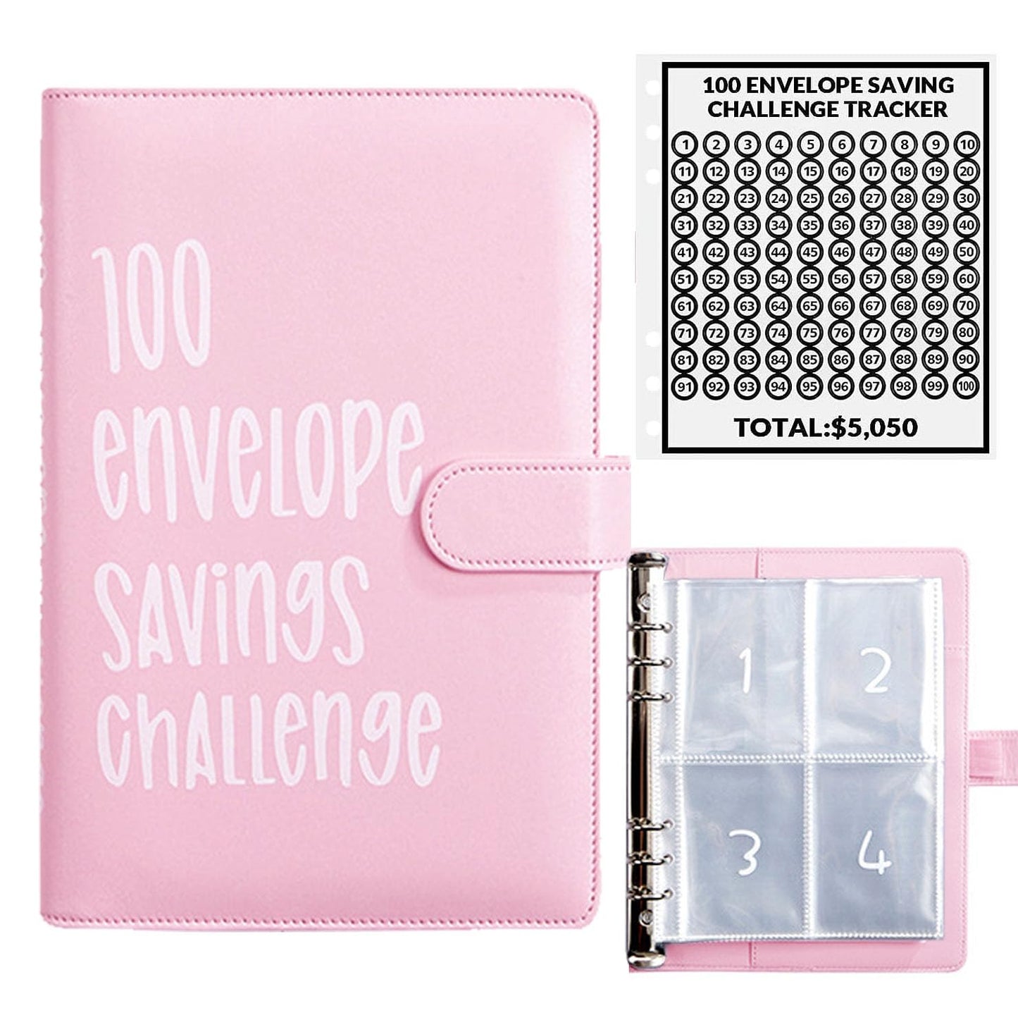 AASLOB 100 Envelopes Money Saving Challenge, 100 Envelope Challenge Binder, Easy and Fun Way to Save $5,050, Savings Challenges Budget Book Binder