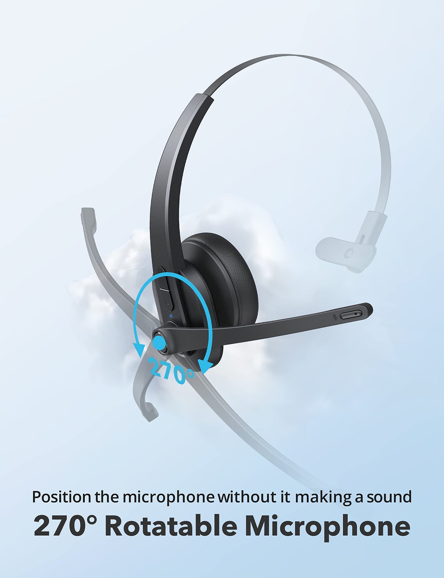 Thauker Bluetooth Headset with Microphone, Mute Button, Noise Cancelling Mic, On Ear Headphone Bluetooth 5.0 34H with USB Adapter for Black