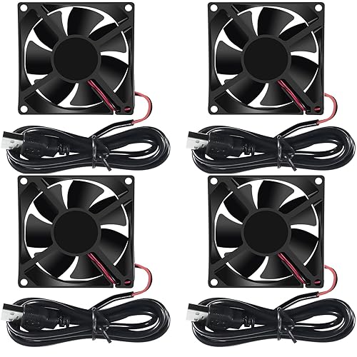 4Pcs 5V 80mm USB Fan 80mm x 80mm x 25mm Fan 8025 3.14in 0.98in Brushless Cooling Fan for Cooling PC Computer Case CPU Coolers Radiators