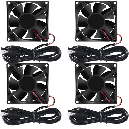 4Pcs 5V 80mm USB Fan 80mm x 80mm x 25mm Fan 8025 3.14in 0.98in Brushless Cooling Fan for Cooling PC Computer Case CPU Coolers Radiators