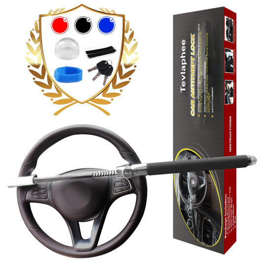 Tevlaphee Steering Wheel Lock for Cars,Wheel Lock,Vehicle Anti-Theft Lock,Adjustable Length Clamp Double Hook Universal Fit Emergency Hammer Window