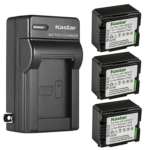 Kastar 3-Pack Battery and AC Wall Charger Replacement for Panasonic VW-VBG070 Battery, Panasonic SDR-H60, SDR-H60S, SDR-H60P, SDR-H68GK, SDR-H79