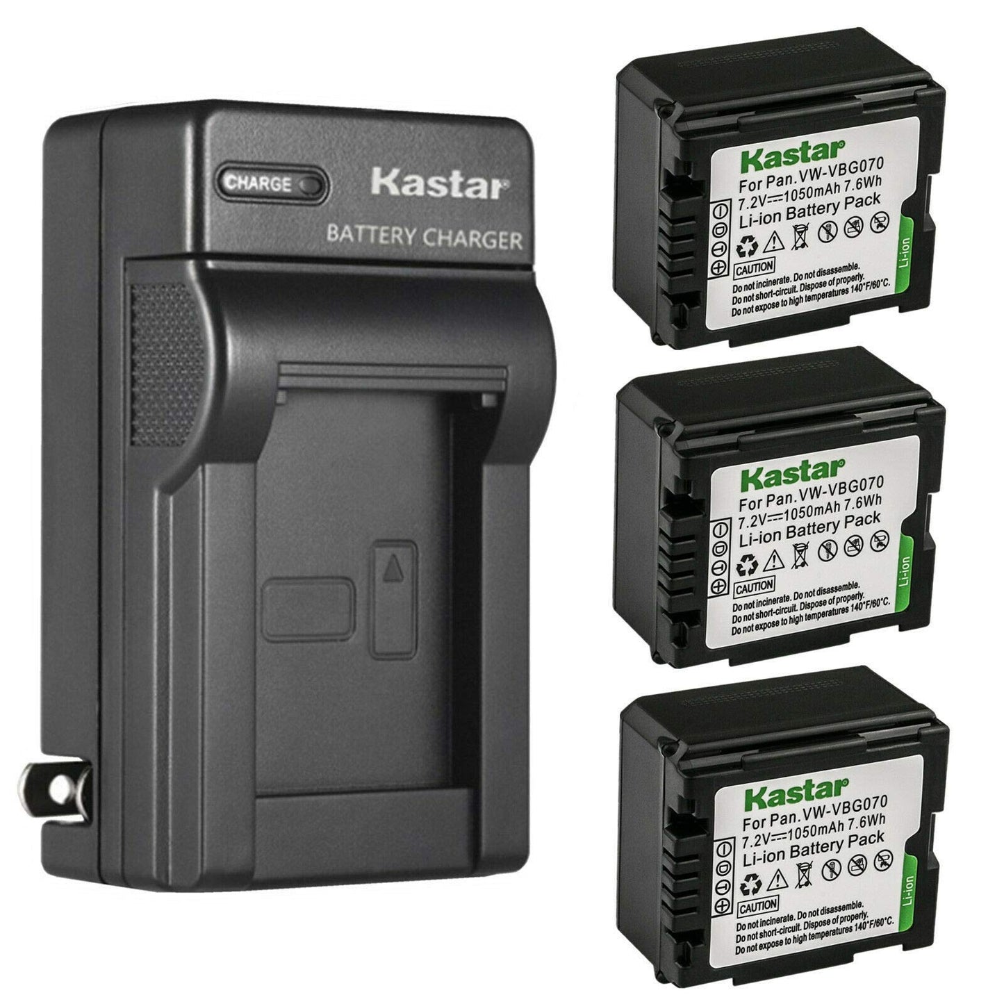 Kastar 3-Pack Battery and AC Wall Charger Replacement for Panasonic VW-VBG070 Battery, Panasonic SDR-H60, SDR-H60S, SDR-H60P, SDR-H68GK, SDR-H79