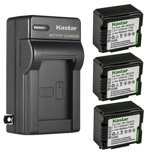 Kastar 3-Pack Battery and AC Wall Charger Replacement for Panasonic VW-VBG070 Battery, Panasonic SDR-H60, SDR-H60S, SDR-H60P, SDR-H68GK, SDR-H79