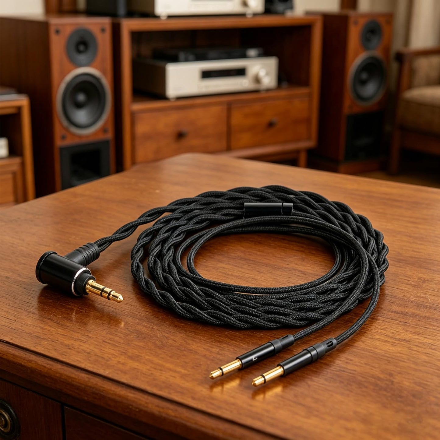 FAAEAL Monitor Headphone Cable,Soft Cotton Yarn Cover Dual 3.5mm Over-Ear AUX Cord Compatible with Hifiman HE560 HE4XX Meze 99 Classics MEZE 109 Pro
