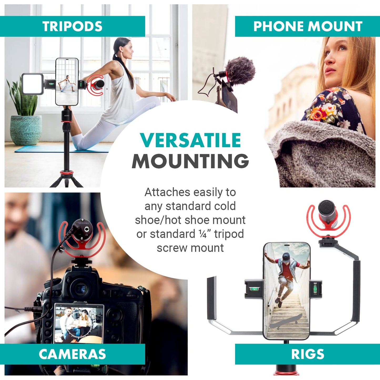 Movo SMVXR10RY Upgraded Rycote Lyre Shockmount for Shotgun Video Microphones 19mm to 22mm in Diameter. Shock Mount with Camera Shoe Mount VXR10