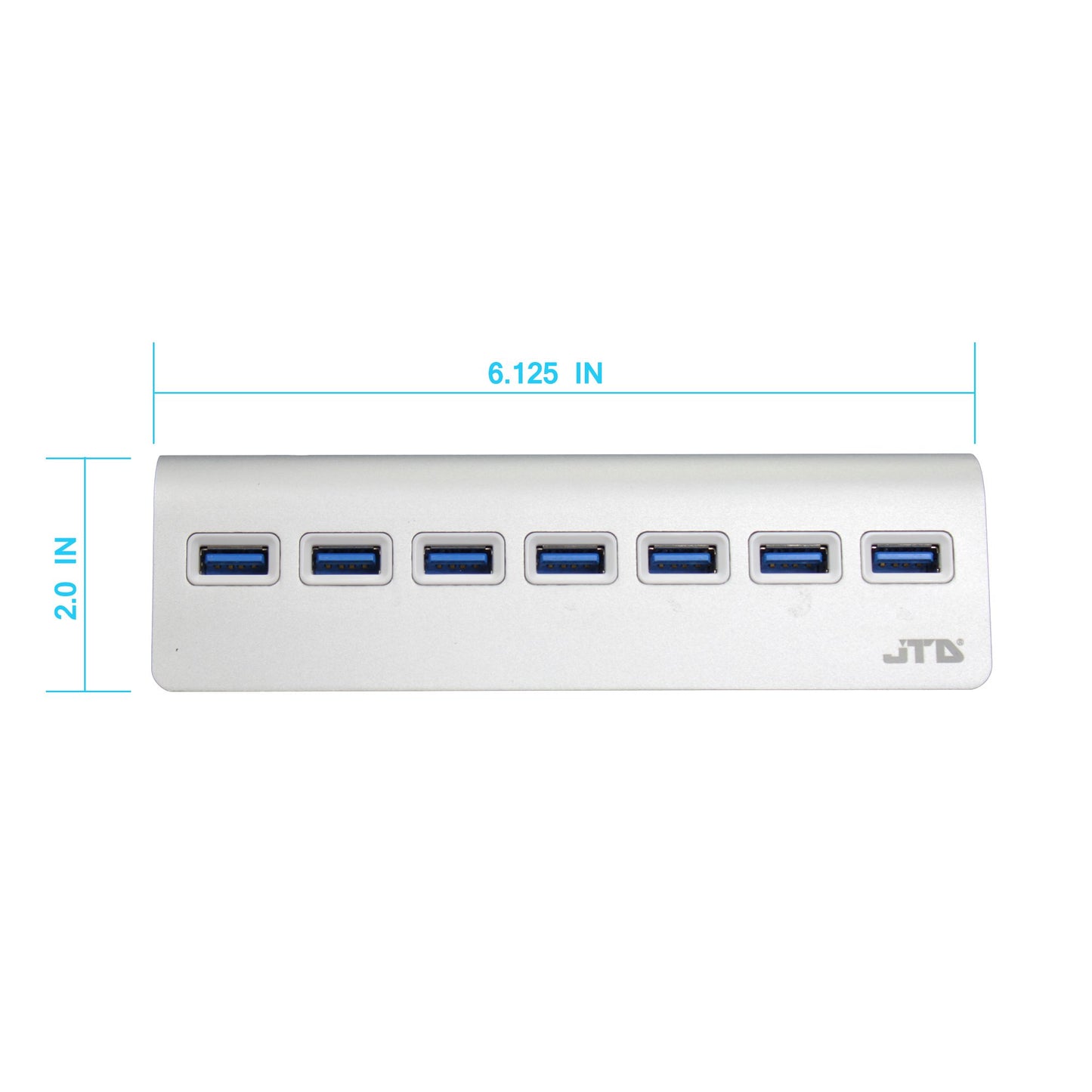 JTD ® USB 3.0 Hub 7-Port Portable Aluminum Charging and Data Hub with 5V 4A Power Adapter 3-Foot USB 3.0 Cable (Silver)