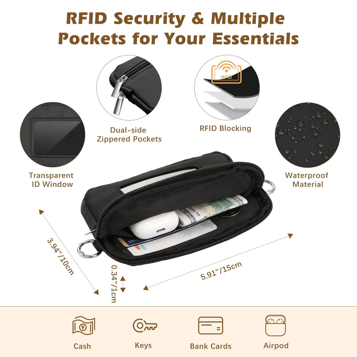 MoKo Phone Crossbody Lanyard with RFID Wallet, Clip and Go Strap Crossbody Lanyard & Detachable Wallet with ID Window, Adjustable iPhone Strap