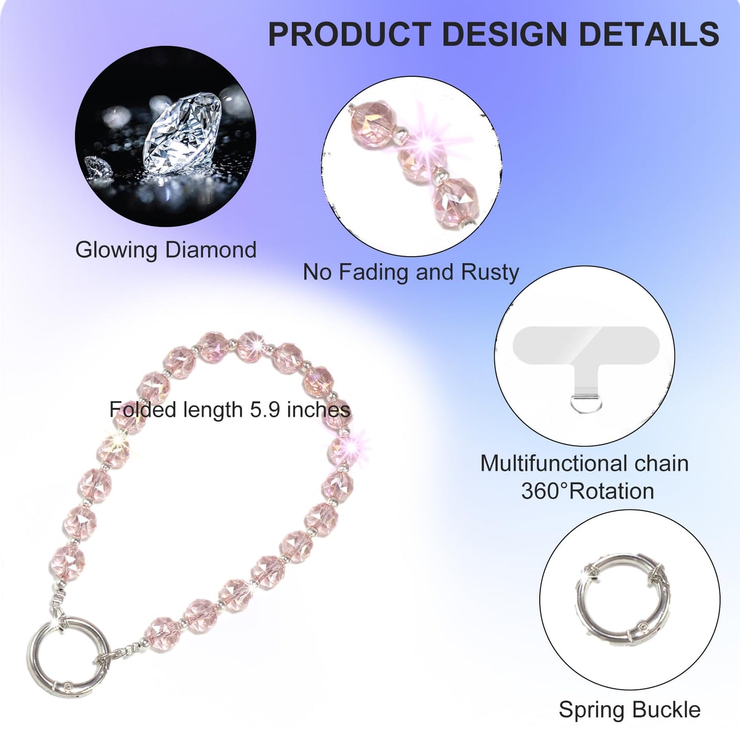 AOPNN High-end crystal Wrist Straps Cellphone Lanyard Suitable for most mobile phones ?Keys (Crystal Black)
