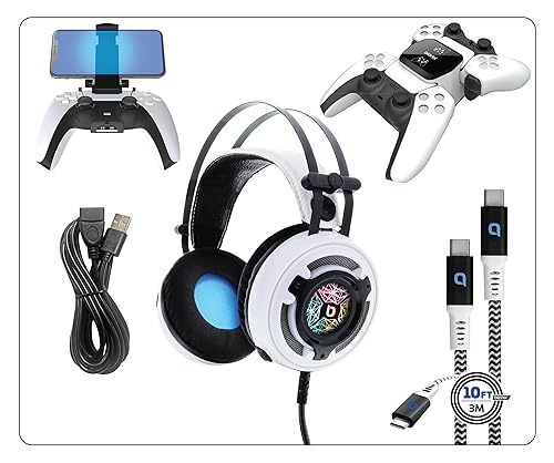 Bionik Pro Kit for PlayStation 5: Powerful 50mm Gaming Headset with RGB Color, Controller Charge Base, Phone Holder, Lynx Cable & USB Cable