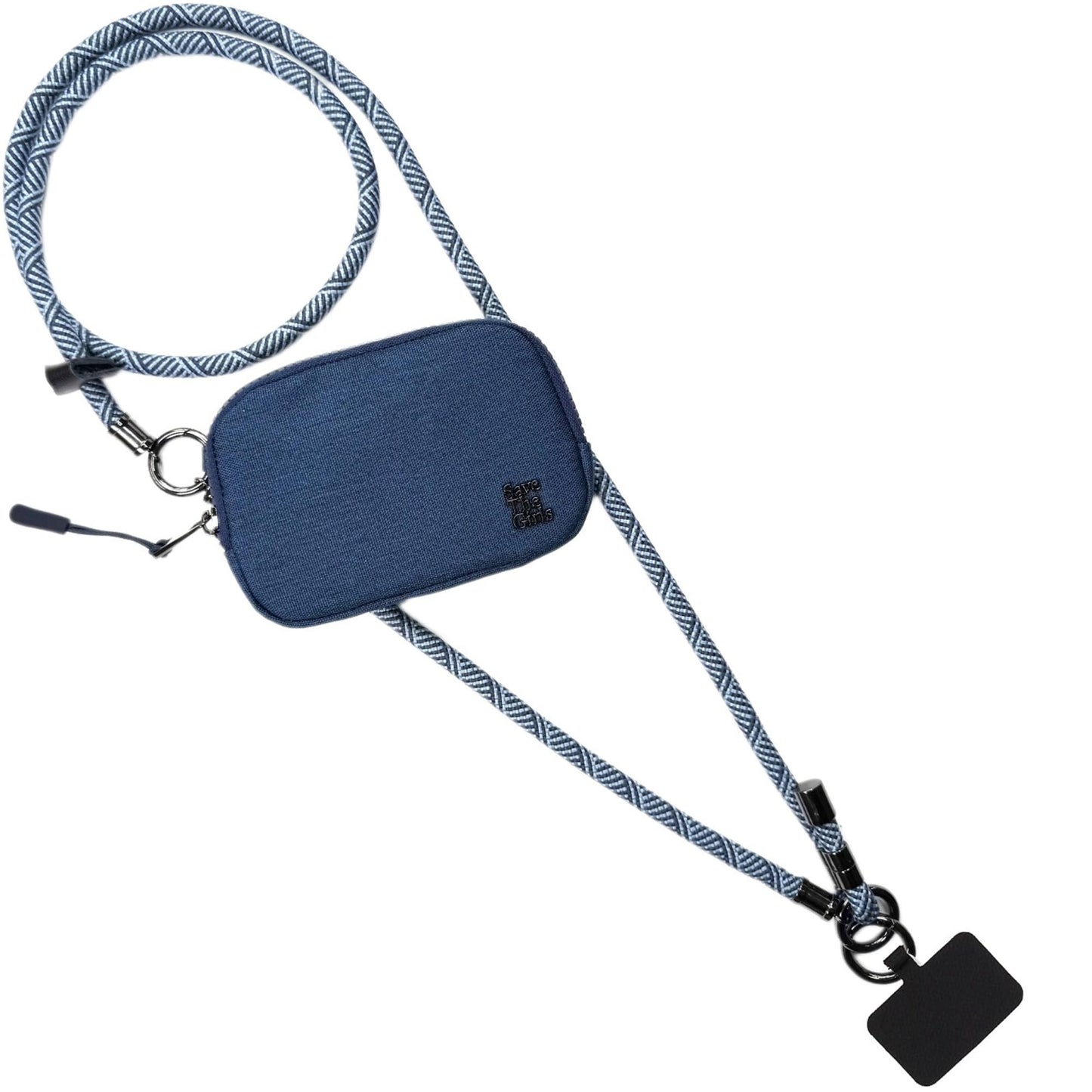 Save the Girls Active Single Rope Clip and Go Phone Strap (Navy) - Cell Phone Lanyard for Life on The Move - Crossbody Phone Strap Chain with Zipper