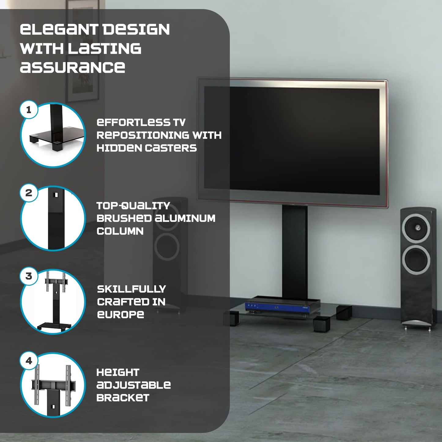 SONOROUS PL-2510 Premium TV Stand for Living Room & Bedroom - Modern Luxury Floor Stands with Swivel Mount & Tempered Glass Base - Universal