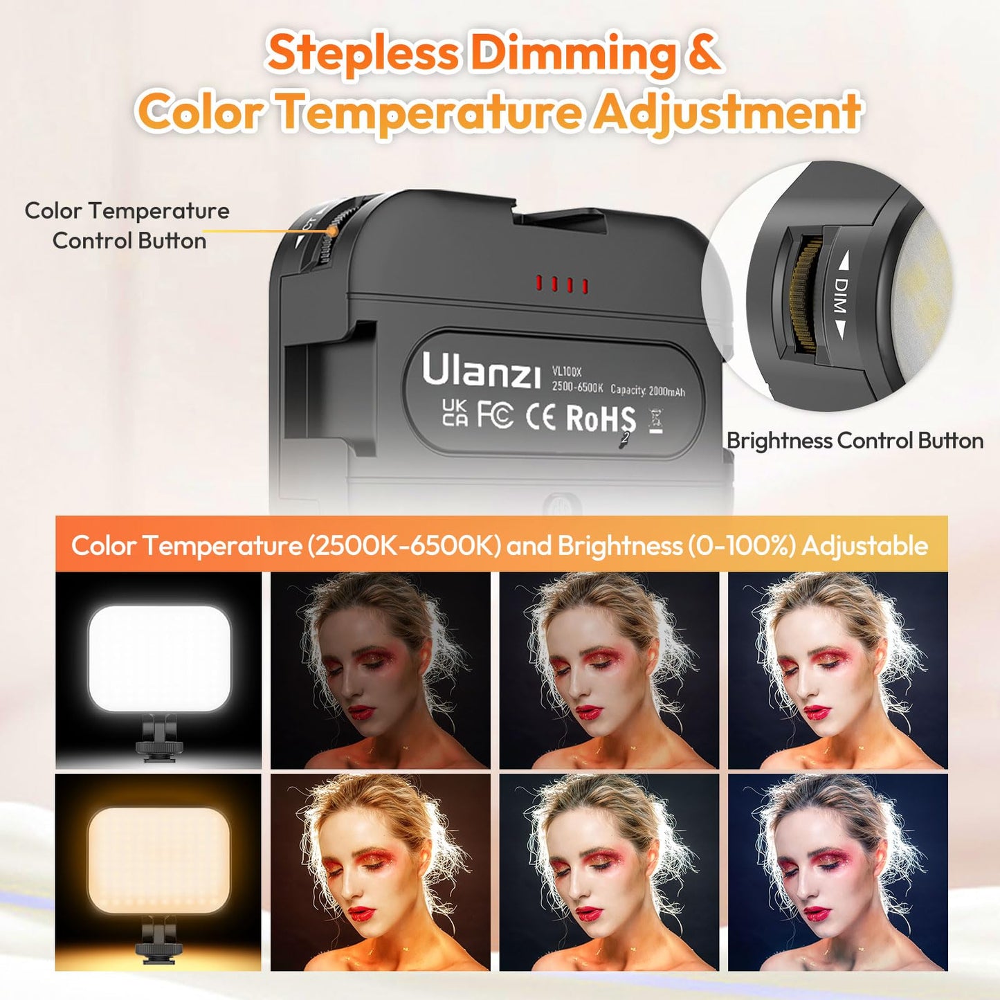 Ulanzi VL100X Selfie Light, Clip LED Light Panel for Phone/Laptop/Tablet/Computer, Bi-Color Portable Clip Camera Light with Dimmable 2500-6500K