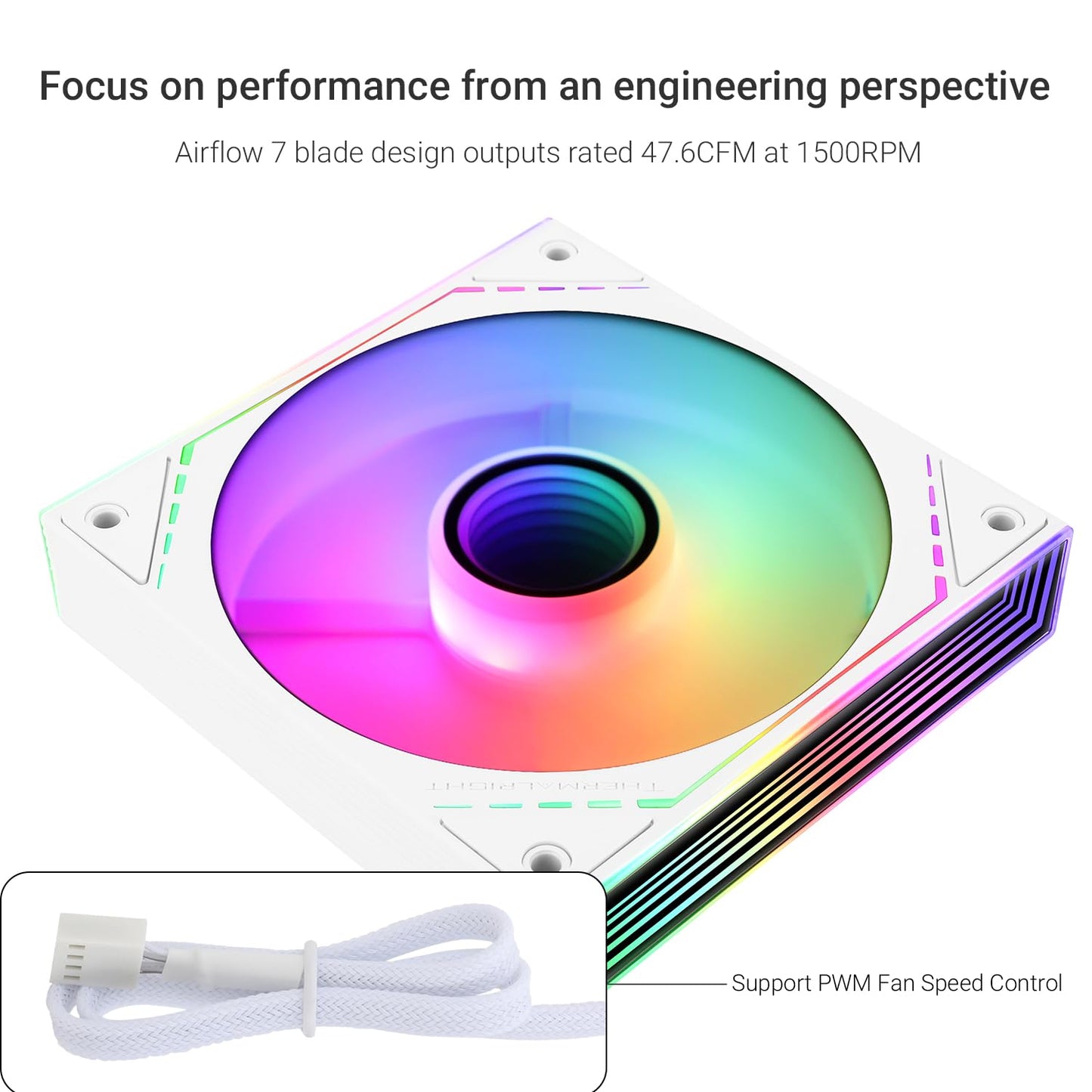 Thermalright TL-M12W-S 120mm ARGB CPU Fan, with 1500RPM Speed, White Computer Case Fan, Quiet 4pin PWM PC Fan, for S-FDB Bearing CPU Cooler Fan,ARGB
