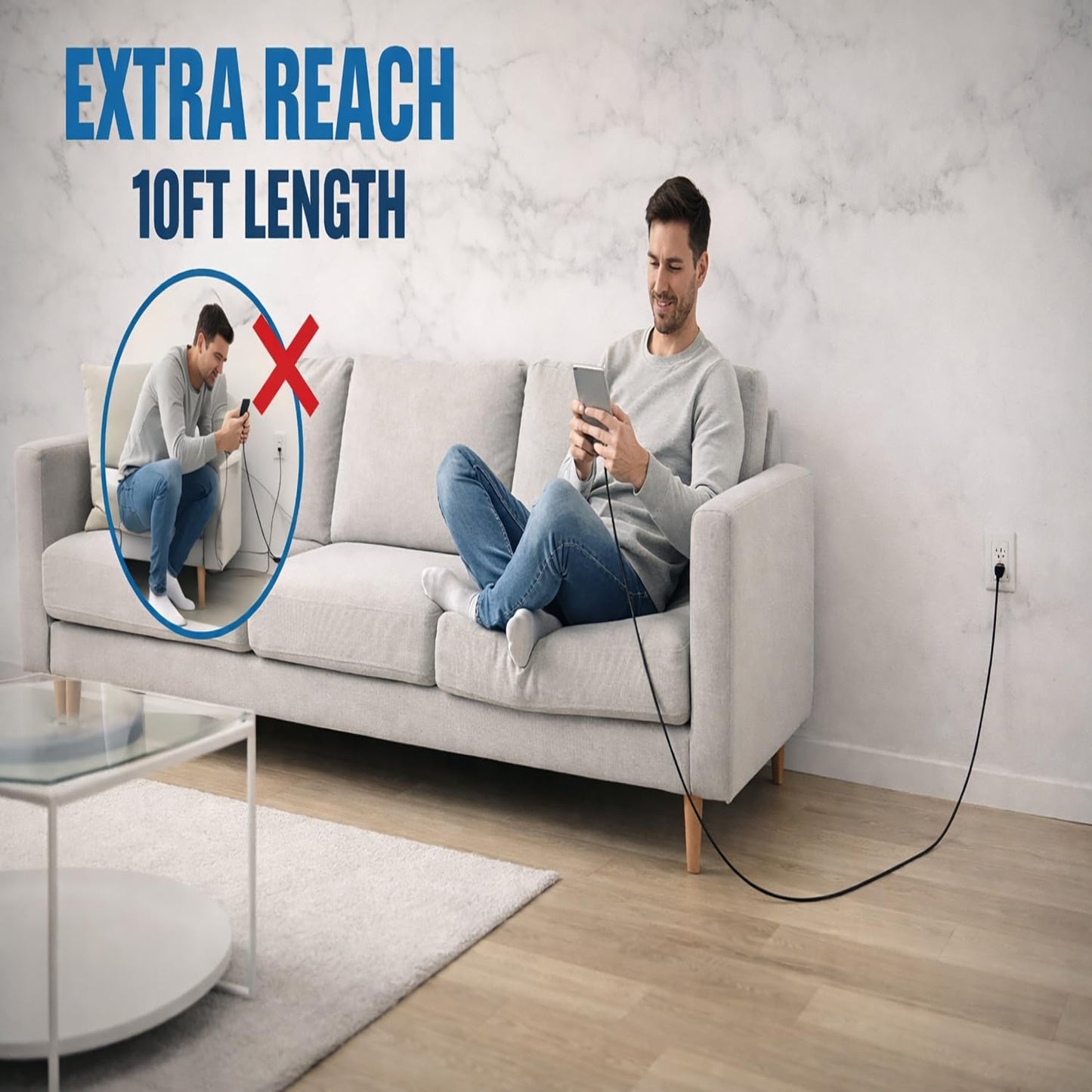 tekSonic 5-Pack USB-A to USB-C Cables - Extra-Long 10 ft (3 m), 3A Fast Charging, Braided - Compatible with iPhone 15/16/17, Galaxy S25/S24/S23