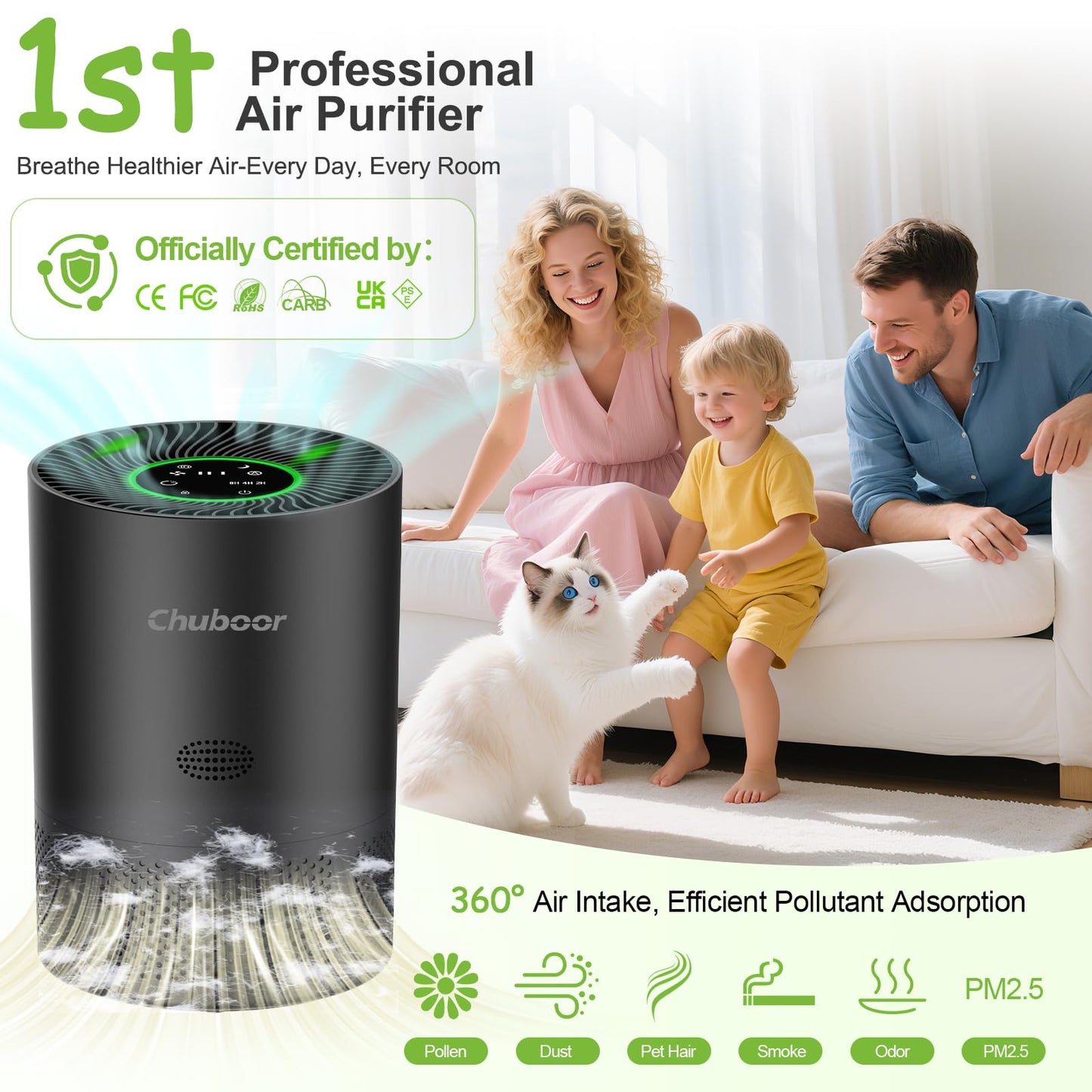 Air Purifiers for Home Large Rooms, H13 True HEPA with Timer