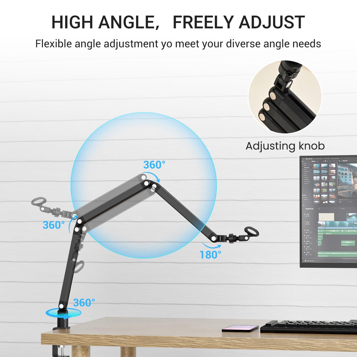 Adjustable Mic Arm, 30 Inch Rotatable Desktop Stand With Cable Management And 3/8 "5/8" Thread, Suitable For Lightweight Microphones Weighing Up To 3