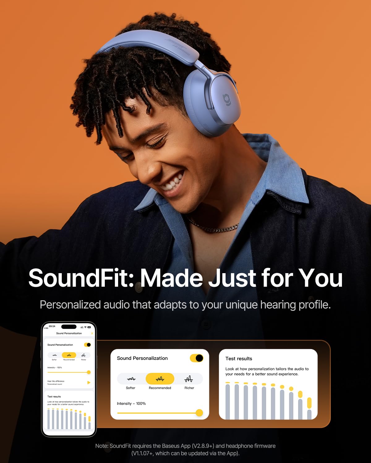 Baseus Inspire XH1 Adaptive Active Noise Cancelling Headphones, Sound by Bose, Dolby Audio, Premium Real-Time Adaptive ANC, Adaptive Tuning Rich…