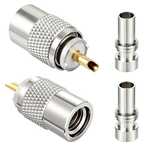 RFAdapter PL 259 Connectors, 2-Pack PL-259 UHF Male Solder Connector Plug with Reducer, Teflon Material 50ohm for RG59, RG8, RG8x, LMR-400, RG-213