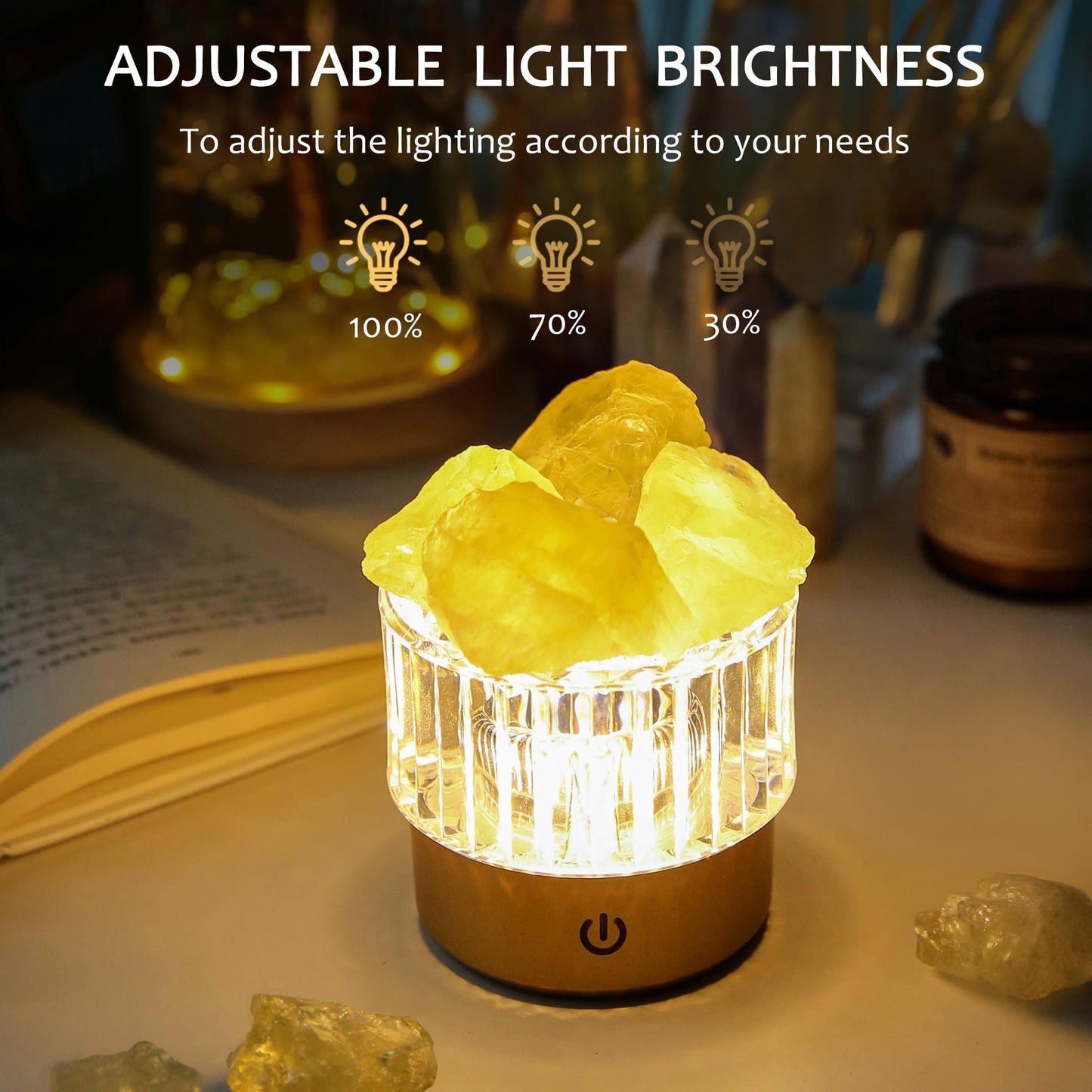 MYDAYS&DESIGN Yellow Crystal Lamp Natural Citrine Lamp, LED Light Dimmer with 3 Levels Cordless, Rocks Lamp Night Light Rechargeable for Room Home