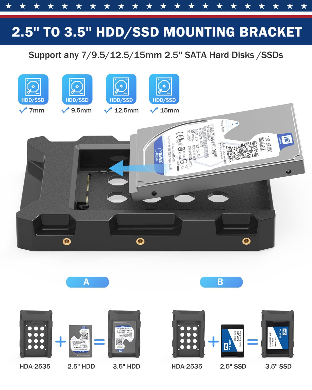 DecorStat 4 Pack SSD HDD Holder Mounting Bracket Hard Drive Adapter 2.5'' to 3.5'' SSD Bracket Converter Internal Hard Disk Drive Caddy Case Tray