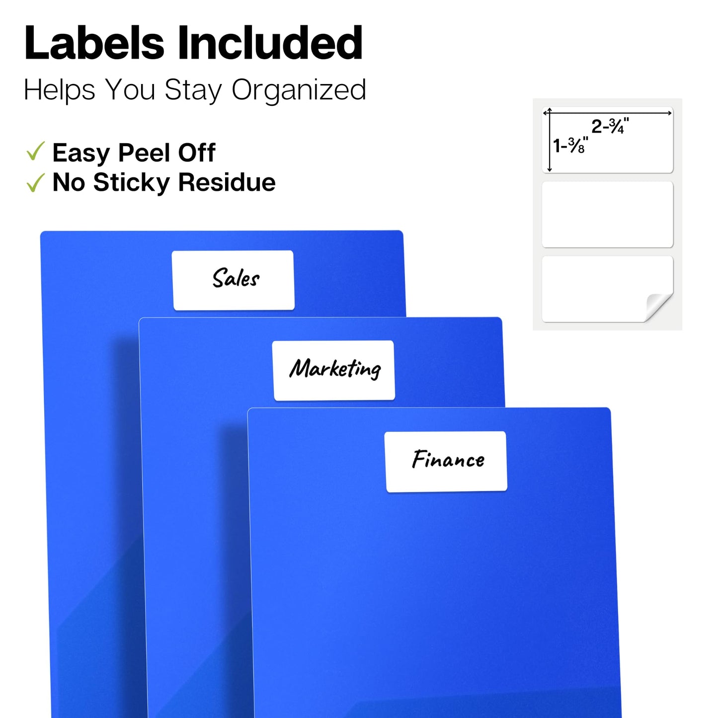 Dunwell Plastic Folders with Pockets (Blue, 3 Pack), 2 Pocket Poly Folders for School, Home or Office, Durable Acid-Free Poly, Includes Removable
