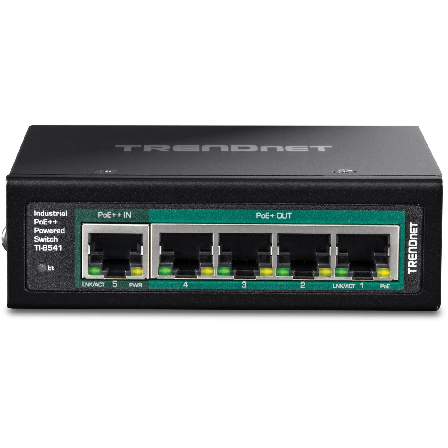 TRENDnet 5-Port Industrial Gigabit PoE++ Powered DIN-Rail Switch with PoE Pass-Through, TI-B541, Ethernet Splitter, 65W Power Budget, NDAA & TAA