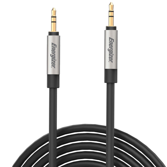 Energizer Premier Accessory Group Ultimate AUX Cord 3.5mm Metal Tip, Black (10 Feet)