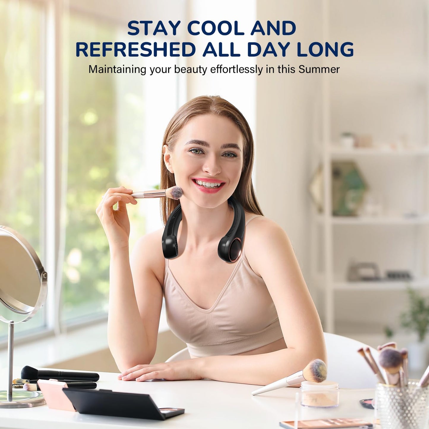 Portable Neck Fan Rechargeable, Personal Neck Cooling Fan, Hands Free Bladeless Fan, Ultra Quiet, 3 Speeds Adjustable Strong Wind, 4000 mAh Battery