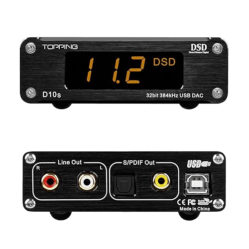 TOPPING D10s USB DAC, XMOS XU208 ES9038Q2M DSD256 PCM 32Bit/384kHz, USB to RCA Coaxial and Optical Outputs, Hi-Res Audio Decoder for Desktop PC/Phone