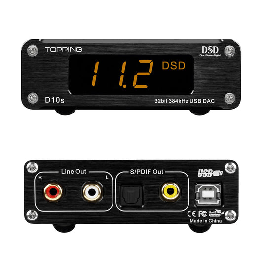 TOPPING D10s USB DAC, XMOS XU208 ES9038Q2M DSD256 PCM 32Bit/384kHz, USB to RCA Coaxial and Optical Outputs, Hi-Res Audio Decoder for Desktop PC/Phone