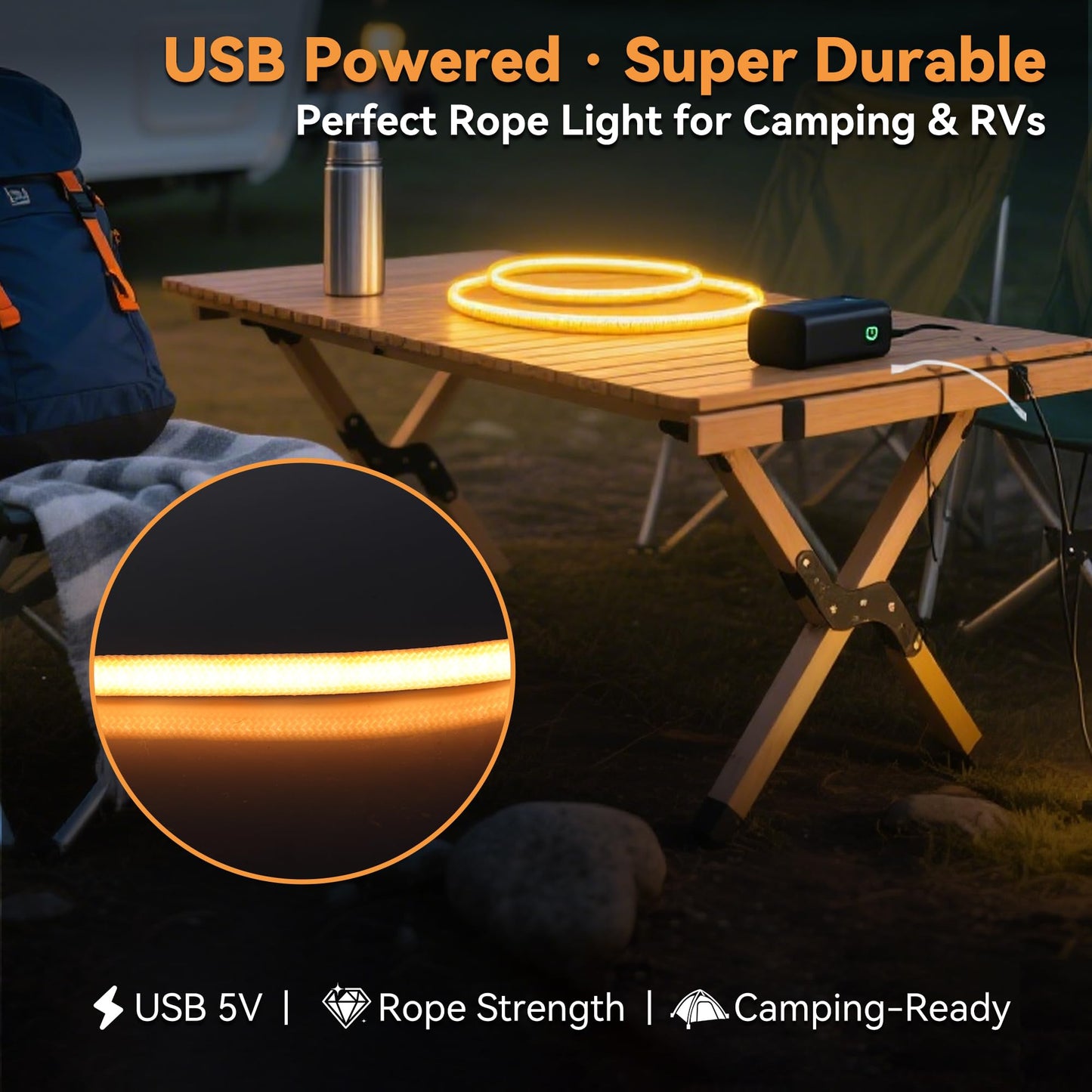 INFINILUX 2400K Amber Blue Light Blocking LED Strip, Soft Fabric COB Sleep Aid Nightlight for Bedroom, Nursery, Reading & Meditation, 59" USB Powered