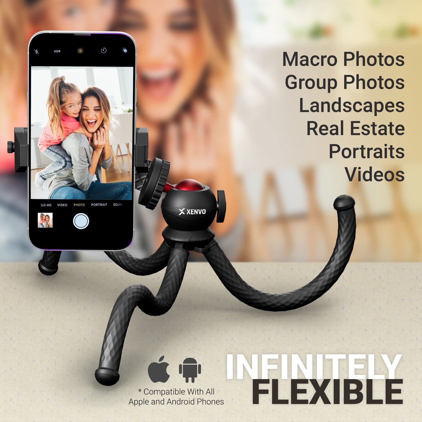 Xenvo SquidGrip Flexible Cell Phone Tripod and Portable Action Camera Holder - Compatible with iPhone, GoPro, Android, Samsung, Google Pixel and All