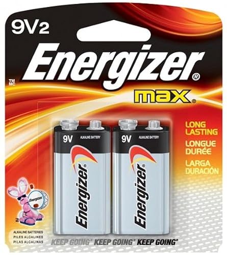 Energizer MAX 9V Batteries (2 Pack), 9 Volt Alkaline Batteries