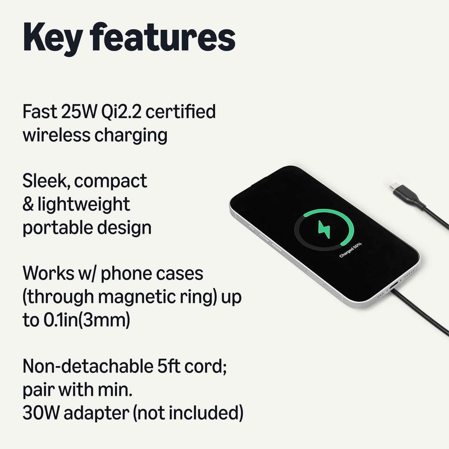 Amazon Basics 25W Qi2.2 Certified Wireless Charging Pad, MagSafe Compatible for iPhone 17/16/15/14/13/12, Magnetic Compatible for Android, Google