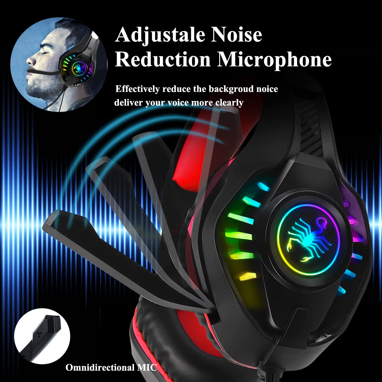 SVYHUOK Pro Gaming Headset for PC PS4 Xbox One Surround Sound Over-Ear Headphones with Mic LED Light Bass Surround Soft Memory Earmuffs for Computer