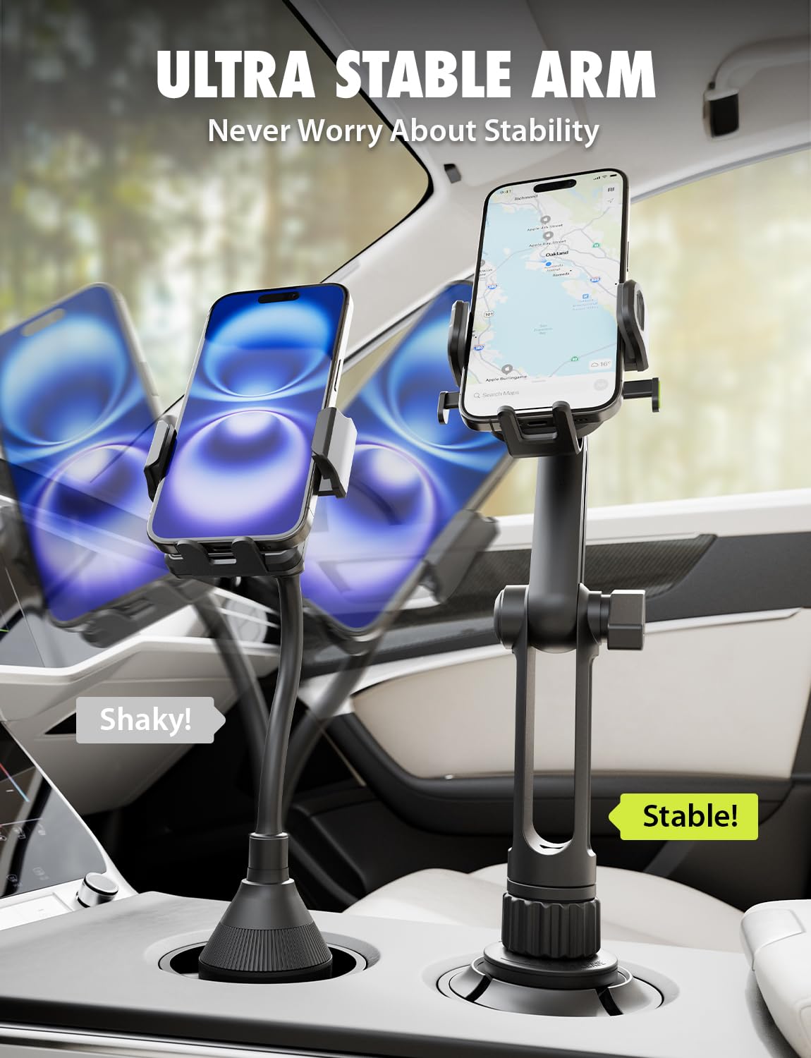 Bracketron OneClick Cup Phone Holder for Car - Universal Cup Holder Phone Mount, Fits Devices up to 4.2", 360° Rotation with Twist-Expand Base