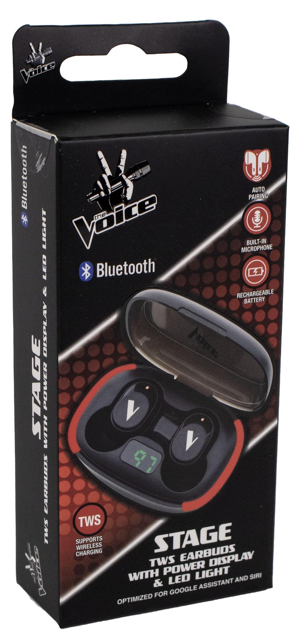 The Voice Stage Bluetooth™ True Wireless Stereo Earbuds, Magnetic Charging Case with Power Display and LED Lights, Auto-Pairing, iOS or Android…