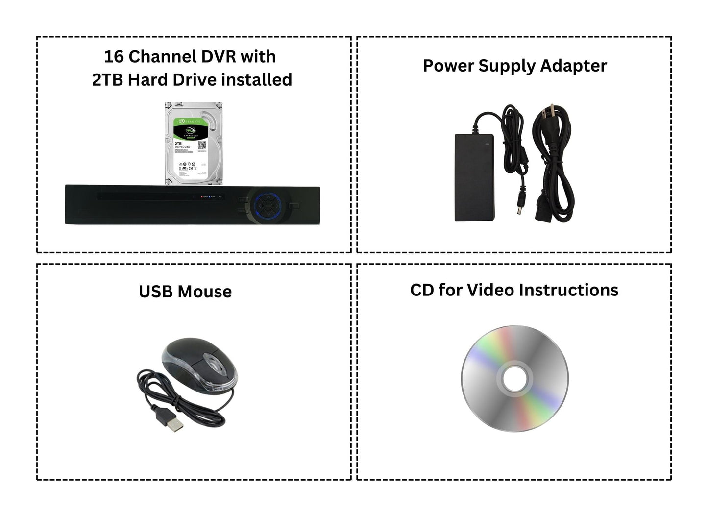 Evertech 16 Channel H.265 High-Definition DVR 2TB HDD Hybrid TVI AHD CVI Analog Home Office CCTV Security Digital Video Recorder