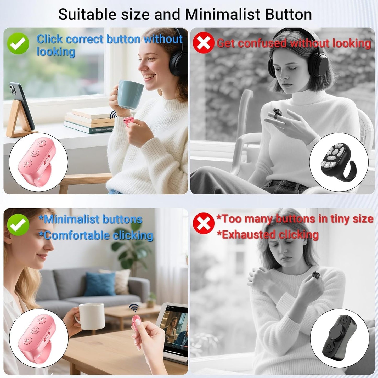 Scrolling Ring Remote for TikTok YouTube IG Shorts Video Landscape Portrait, Fingertip Wireless Scroller Page Turner Clicker for Kindle APP Compatible