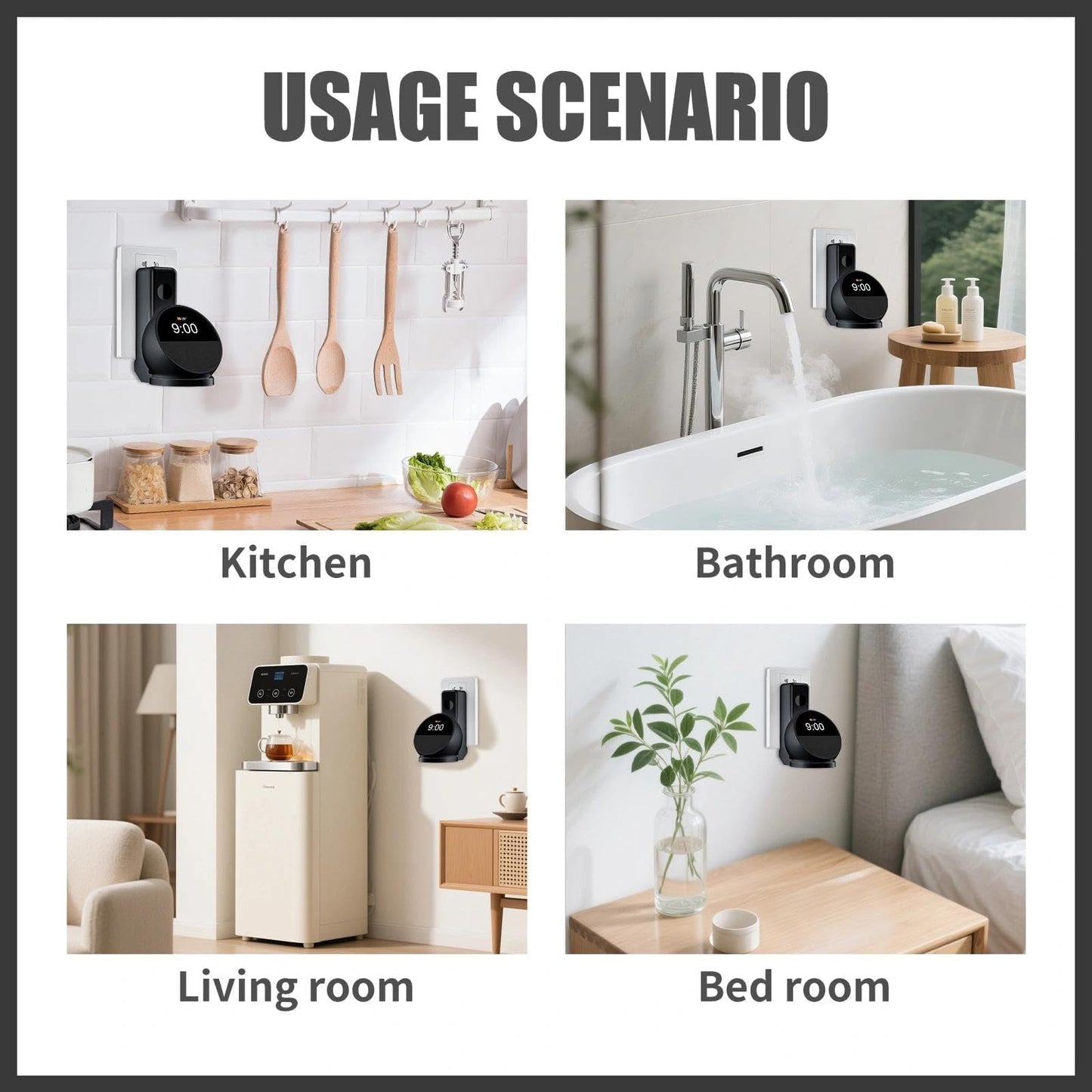 DJBNT Wall Mount Holder Compatible with Echo Spot 2024, Outlet Mount with Hidden Cable Management, Space-Saving Shelf for Bedroom, Kitchen, Living